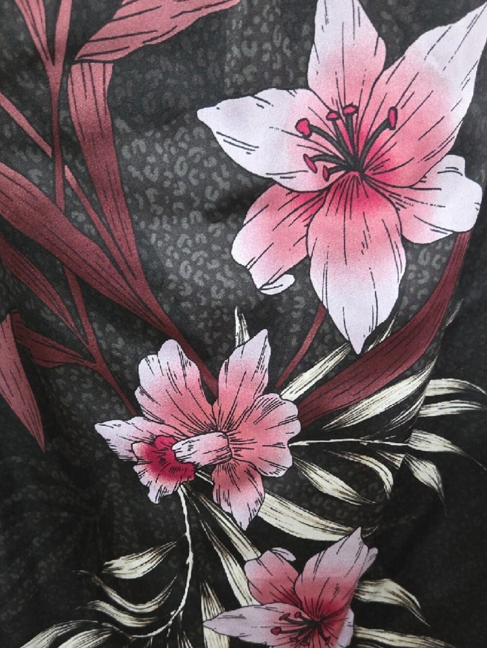 White House Black Market. Black Halter Floral Tunic with Pink Lilies - Picture 3 of 6